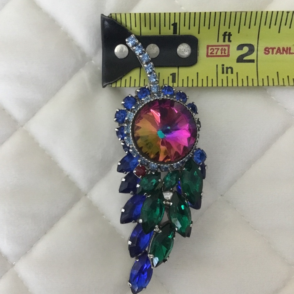 Watermelon Colored Rivoli Layered Rhinestone Brooch - Picture 11 of 13